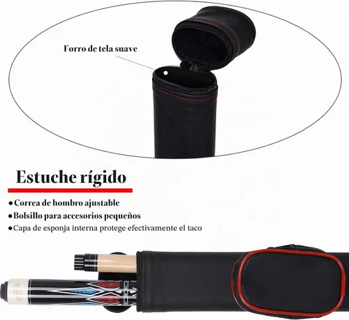 Vista 6 de Palo de billar profesional con estuche rígido de madera dura de arce canadiense profesional de billar de 58 pulgadas, juego de palos de piscina de 2