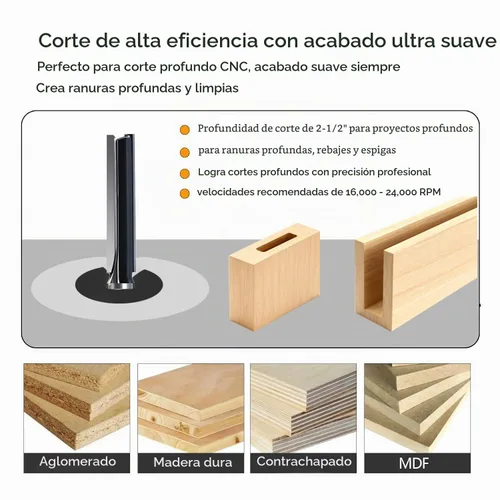 Vista 5 de Juego de brocas de enrutador extra largo de 2-1/2 pulgadas rectas, vástago de 1/2, broca de carburo de 2 flautas, para ranurado profundo de madera