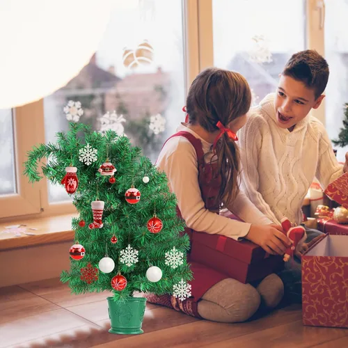Vista 7 de CCINEE - Árbol de Navidad artificial de 2 pies, verde, mini, plegable, con bisagras, para mesa, con soporte de plástico, 120 puntas de rama