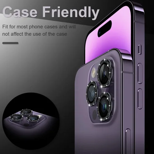 Vista 5 de [3+1] Compatible con iPhone 14 Pro y iPhone 14 Pro Max, protector de lente de cámara de vidrio templado 9H, anillo individual de metal, cobertura