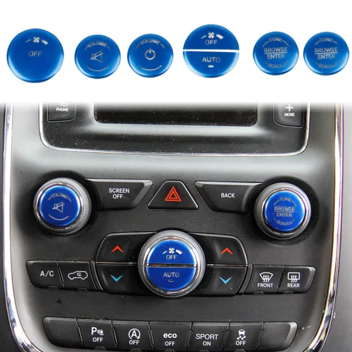 Vista 2 de Interruptor de aire acondicionado de aleación de aluminio, botón de CD, cubierta de parche de luz permeable para Dodge Durango 14-20 15-22 Dodge Azul
