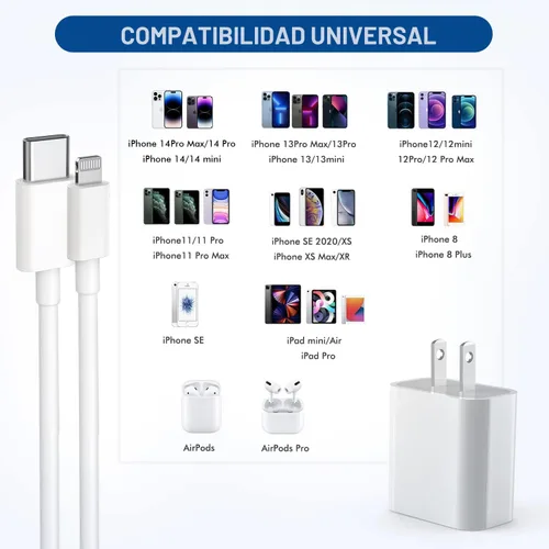 Vista 5 de Cargador rápido para iPhone, [certificado MFi] Paquete de 2 cables USB C a Lightning de 10 pies + cargador USB C de 20 W PD USB C adaptador de carga