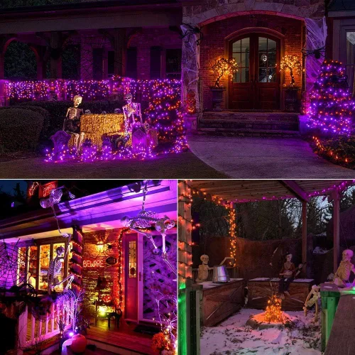 Vista 3 de Brizled - Luces de Halloween naranjas y moradas, 10 mt, 100 luces LED de Halloween, 5mm de ancho, luz de cuerda de ángulo amplio, 120 V