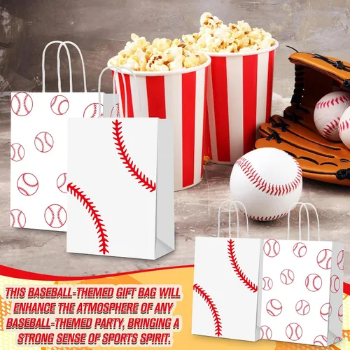 Vista 5 de Leinuosen 30 bolsas de fiesta de béisbol, regalo de regalo, bolsas de dulces con asa para deportes temáticos suministros de fiesta de cumpleaños