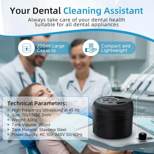 Vista 7 de Limpiador ultrasónico de retenedores, máquina limpiadora de retenedores de 45 kHz para dentaduras, protectores bucales, alineadores, frenos