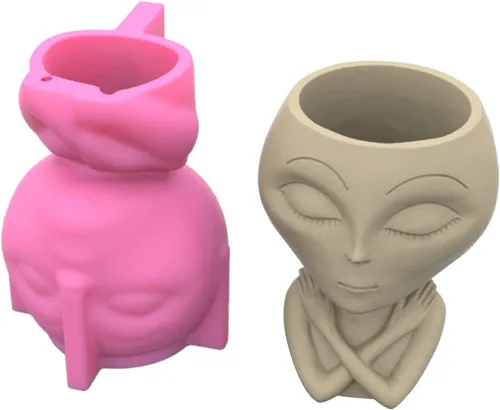 Vista 8 de Molde de silicona de hormigón alienígena para macetas suculentas, moldes de yeso de cemento de arcilla, moldes de bricolaje para macetas de jardín