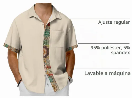 Vista 4 de KYKU Hawaiian Shirt for Men: Tropical Summer Beach Short Sleeve Button Down Shirt with Pocket Camisa de verano beige para hombre