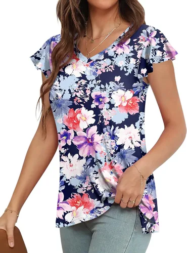 Vista 2 de HOTGIFT Camiseta de manga corta para mujer, estilo casual, para playa, plisada, para leggings
