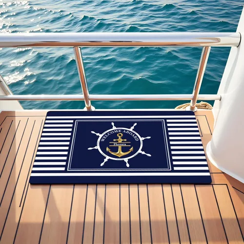 Vista 9 de Tapete náutico personalizado con nombre personalizado, alfombra de bienvenida para yate, puerto deportivo, muelle o retiro en el lago, tapete