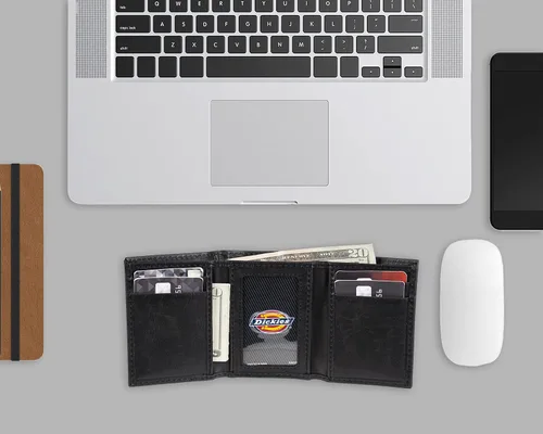 Vista 6 de Dickies Cartera triple de cuero para hombre Negro