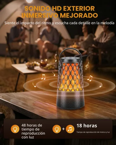 Vista 3 de Altavoces para exteriores Bluetooth 5.3 con luz de llama, sincronización