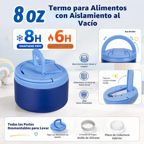 Vista 4 de MAXSO Set de Lonchera Bento con Termo para Sopa de 8 oz, Envase para Alimentos Calientes con 4 Compartimentos a Prueba de Fugas para Niños con Taza