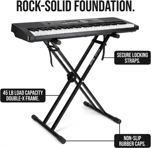 Vista 5 de RockJam Xfinity - Soporte para teclado de piano de alta resistencia, doble X, premontado, infinitamente ajustable con correas de bloqueo