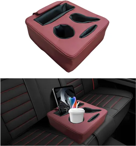 Vista 8 de Organizador para Asiento Trasero de Coche, Bandeja Expansora de Portavasos para Asiento Trasero de Automóvil de Cuero, Bandeja Portavasos