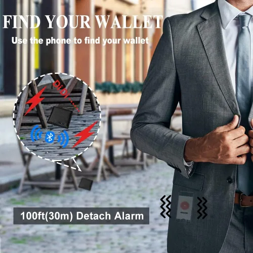 Vista 2 de Cartera para hombre con rastreador funciona con iOS y Android, billetera con billetera plegable de cuero auténtico, 8 tarjetas y 1 ventana para Negro