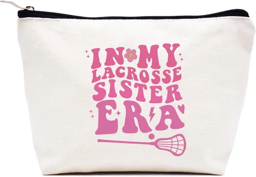 Vista 51 de LIBIHUA Bolsa de maquillaje para mujer, bolsa de cosméticos regalos para ella, bolsa de viaje femenina, Beige, 1 en mi era de Lacrosse Mom