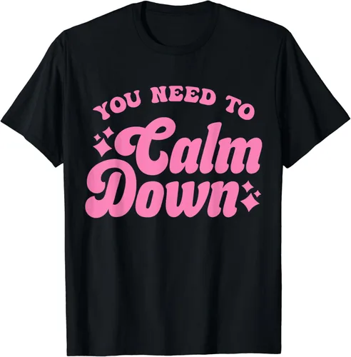 Vista 2 de You Need To Calm Down Groovy Retro Linda camiseta divertida, Negro