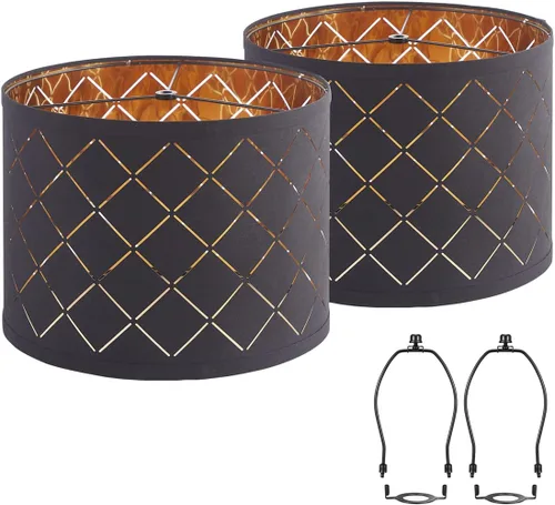 Vista 12 de Juego de 2 pantallas para lámpara de mesa y de pie, pantallas con diseño de flores, 12.7" superior x 12.7" inferior x 10" de alto, lino natural
