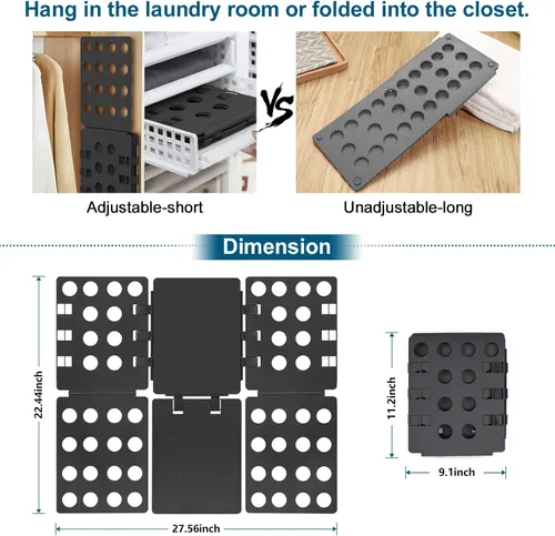 Vista 5 de Geniusidea Tabla para plegar camisas, tabla para plegar playeras para lavadero, tabla para plegar ropa de plástico PP ajustable, fácil de plegar