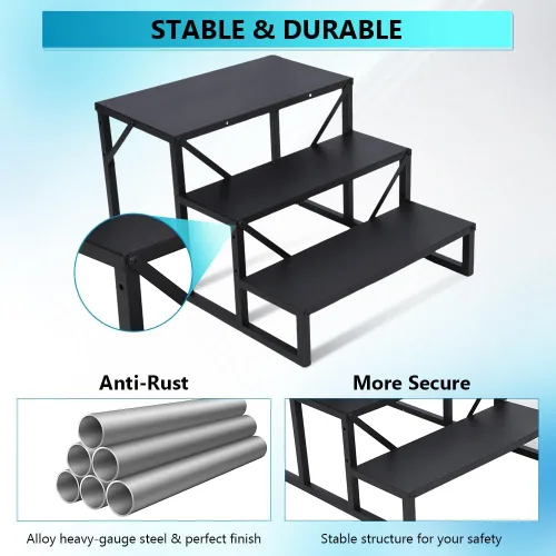 Vista 3 de Towallmark RV 3 escalones con pasamanos, peldaños de metal para bañera de hidromasaje, escaleras portátiles para RV, escaleras de casa móvil