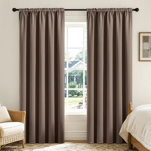 Vista 10 de CUCRAF - Cortinas opacas beige de 45 pulgadas, juego de 2 paneles con bolsillo para barra, cortinas para oscurecer dormitorios y sala de estar