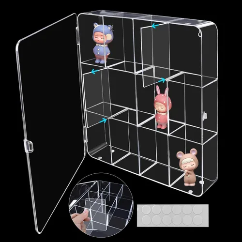 Vista 11 de Vitrina para coleccionables, paquete de 2 unidades, 4 capas, ajustable, vitrina, con puerta magnética, caja transparente apilable para escaparate