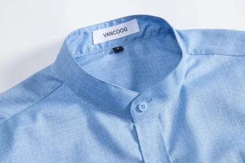 Vista 3 de Camisas de manga larga con cuello de banda (cuello mandarín) para hombre con bolsillo