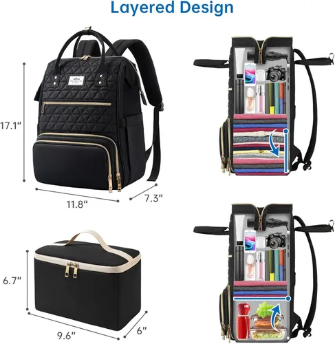 Vista 4 de ETRONIK Mochila de almuerzo para mujer, mochila para laptop de 15.6 pulgadas con puerto USB, mochila de trabajo para profesores y enfermeras