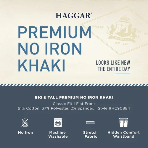 Vista 5 de Haggar Men's Premium No Iron Khaki Classic Fit Expandable Waist Flat Front Pant Reg. and Big & Tall Sizes