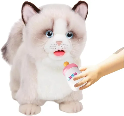Vista 14 de CU-MATE Juguete electrónico de peluche de simulación interactiva, realista, cachorro, gato, con cola para caminar, ladrar, menear, hablar, como