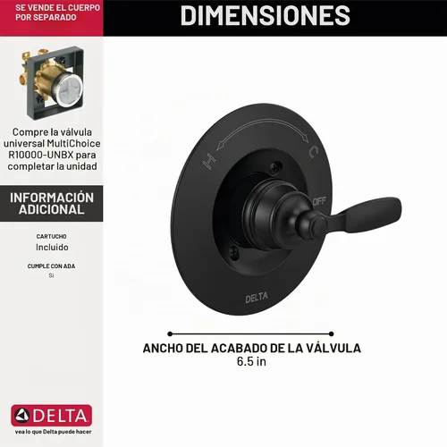 Vista 4 de Delta Woodhurst Serie 14 T14032-BL - Kit de ajuste de válvula de una sola función, juego de mango negro mate para sistema de grifo de ducha, negro