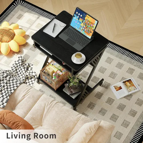 Vista 2 de ALISENED Escritorio para computadora para espacios pequeños, mesa de estudio compacta en forma de Z de 23.6 pulgadas con bandeja de teclado suave