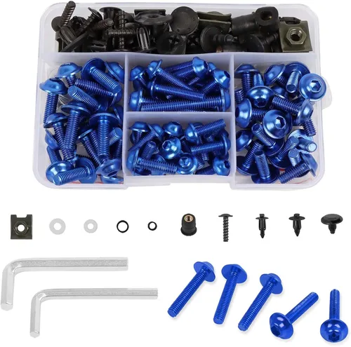 Vista 12 de CHIFUN Kit de pernos de carenado de motocicleta, 195 piezas de tornillos de aluminio M5 M6, kit surtido de arandelas de plástico, tuercas