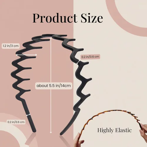 Vista 7 de Diademas en zig zag para mujeres y hombres, diadema ondulada de plástico antideslizante con peine de dientes, diademas clásicas de los años 90