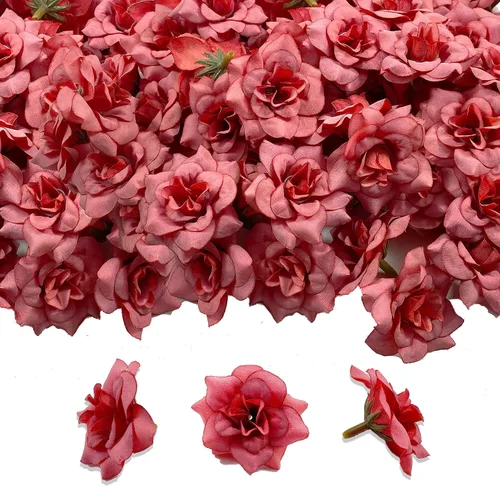 Vista 15 de 120 rosas artificiales de seda, cabeza de rosa falsa, cabezas de rosas para el día de San Valentín, bodas, centros de mesa, día de la madre, pared