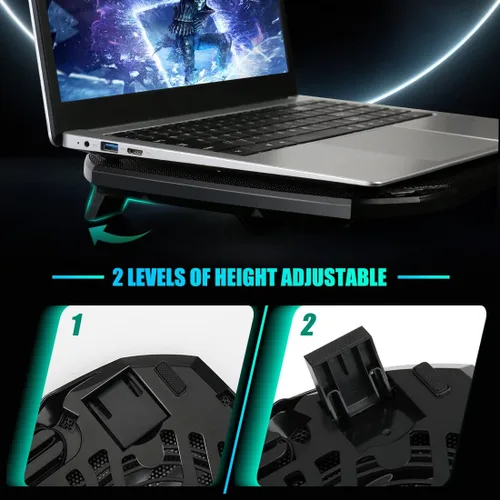 Vista 5 de LIANGSTAR Almohadilla de enfriamiento para laptop, enfriador de laptop para juegos con 2 ventiladores grandes silenciosos, cambio de luz RGB de 7