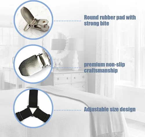 Vista 5 de Correas de soporte de sábanas, clips ajustables de 6 vías cruzadas para sábanas, funda de colchón de cama, sábanas ajustables, cojín de sofá, banda