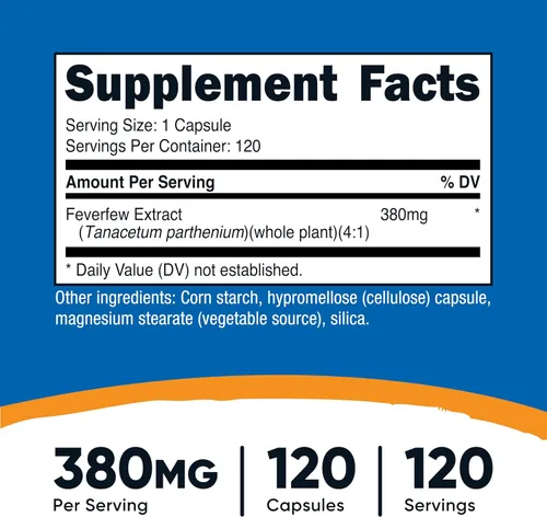 Vista 2 de Nutricost Cápsulas de matricaria (380 mg) 120 cápsulas, sin gluten, sin OMG