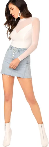 Vista 4 de Floerns Body elástico de manga larga de malla transparente para mujer