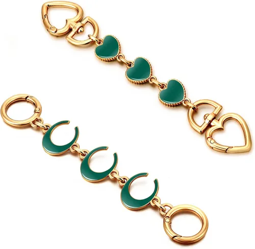 Vista 10 de 2 unidades extensoras de bolsa de cadena de corazón y luna, extensores de correa para bolso, cadena de oro, correa de repuesto para monedero