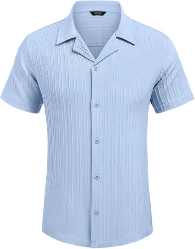 Vista 6 de COOFANDY - Camisas casuales para hombre de manga corta con botones, camisa de playa de verano con textura de moda