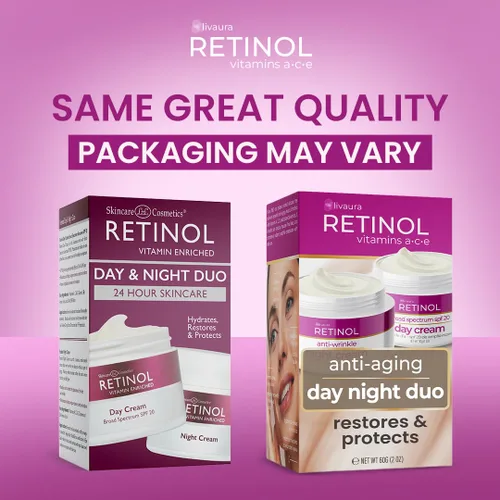 Vista 9 de LIVAURA Retinol Crema de Día y Noche para Mujer – Set Antienvejecimiento Antiarrugas Vitamin-enriched day and night cream duo that hydrates and