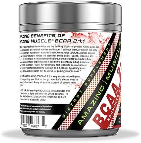 Vista 2 de Amazing Muscle BCAA 2:1:1 Suplemento de aminoácidos de cadena ramificada 6,000 mg por porción Sabor a ponche de frutas 30 porciones