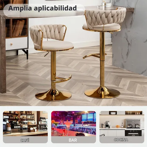 Vista 7 de Canxkun Gold - Juego de 2 taburetes de bar, sillas de bar de altura de mostrador con respaldo bajo, taburetes de bar de altura ajustable de Beige