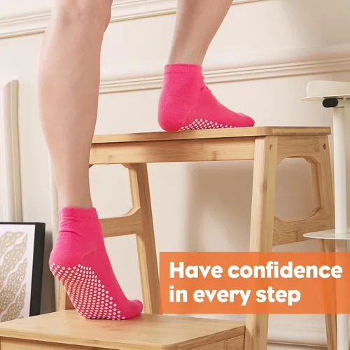 Vista 6 de 12 pares de calcetines de agarre de pilato para mujer, calcetines de yoga antideslizantes con agarres, calcetines de hospital, calcetines de tobillo