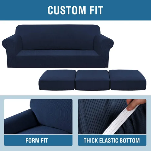 Vista 3 de H.VERSAILTEX Fundas de sofá azul marino para sofá de 3 cojines, fundas de sofá biplaza para sofá de 2 cojines