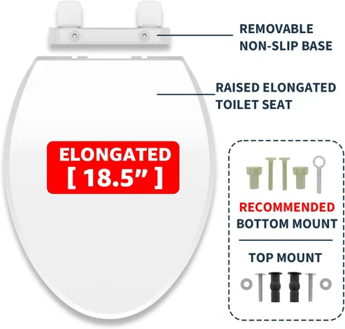Vista 8 de Asiento de inodoro alargado elevado para personas mayores, Cierre Lento, Asiento de inodoro elevado, Resistencia Pesada, Nunca se afloja, Asiento