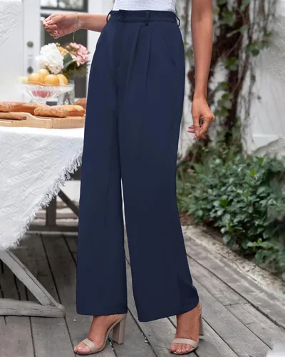 Vista 3 de GRAPENT Pantalones de pierna ancha para mujer, pantalones de vestir holgados de tiro alto para oficina, trabajo, negocios o uso informal