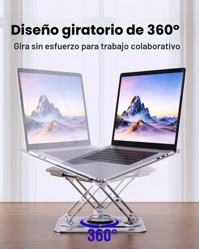 Vista 6 de Soporte para computadora portátil para escritorio, soporte ajustable giratorio para computadora, base de rotación de 360°, soporte ergonómico