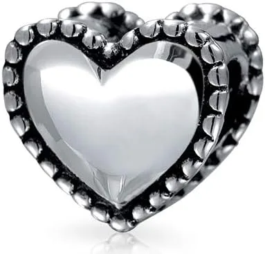 Vista 5 de Abalorio personalizado con monograma del alfabeto A-Z, inicial milgrain borde en forma de corazón, espiral, para mujeres, adolescentes, plata de ley